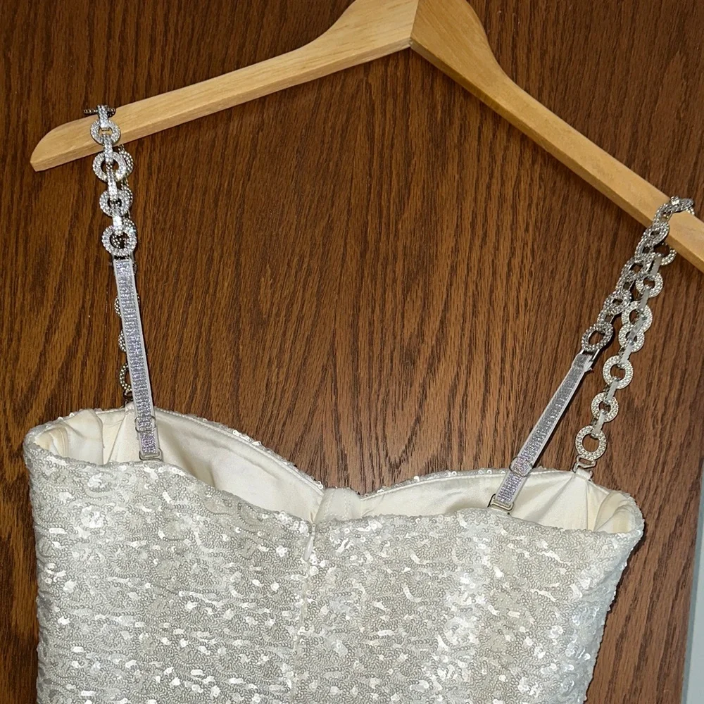 NADINE MERABI Ivory Sequin Strap jumpsuit - Picture 6 of 9